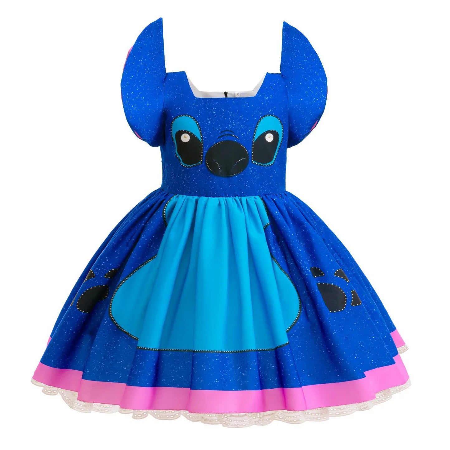 Blue Princess Dress with Cartoon Ear Decor and Glitter Skirt