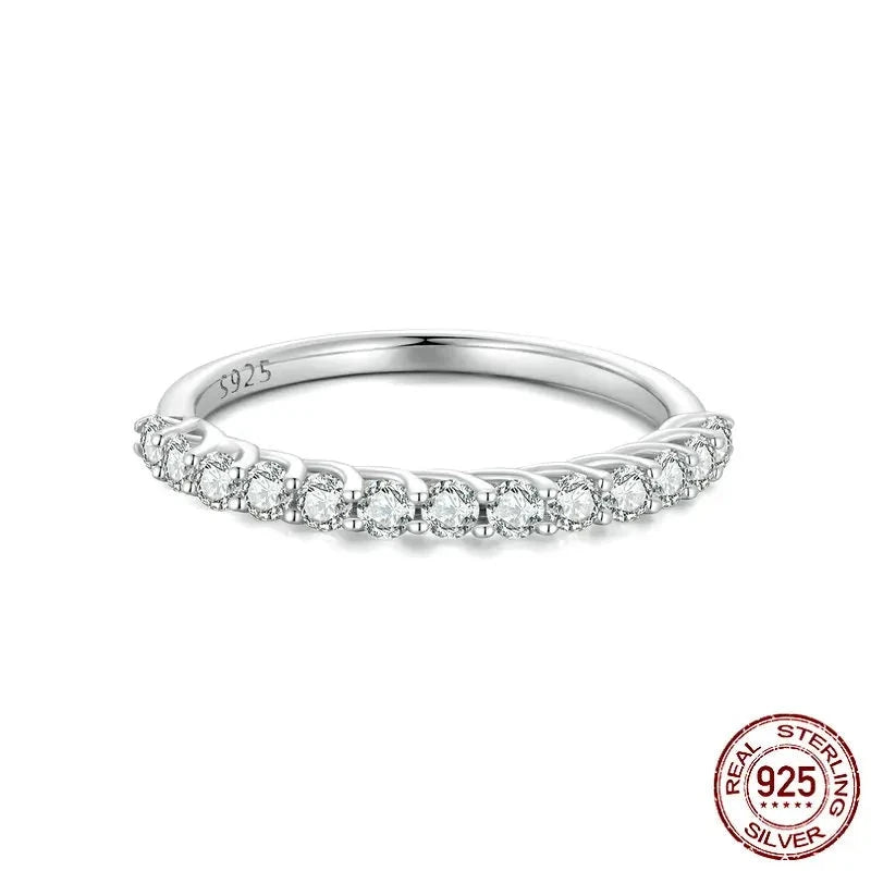 Moissanite Jewelry 925 Sterling Silver Classical Eternity Band Rings for Women Round Diamond Ring