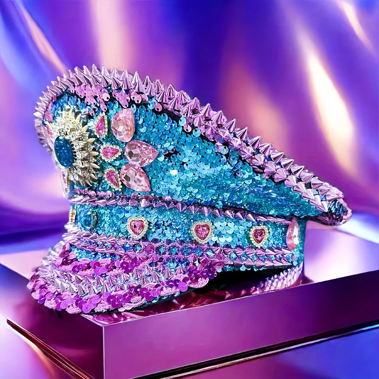 Luxury Festival Rhinestone Captain Hat Military Cap Sergeant Hat Hen Do Hat Mucis Festival Steampunk Caps Fashion Masquerade