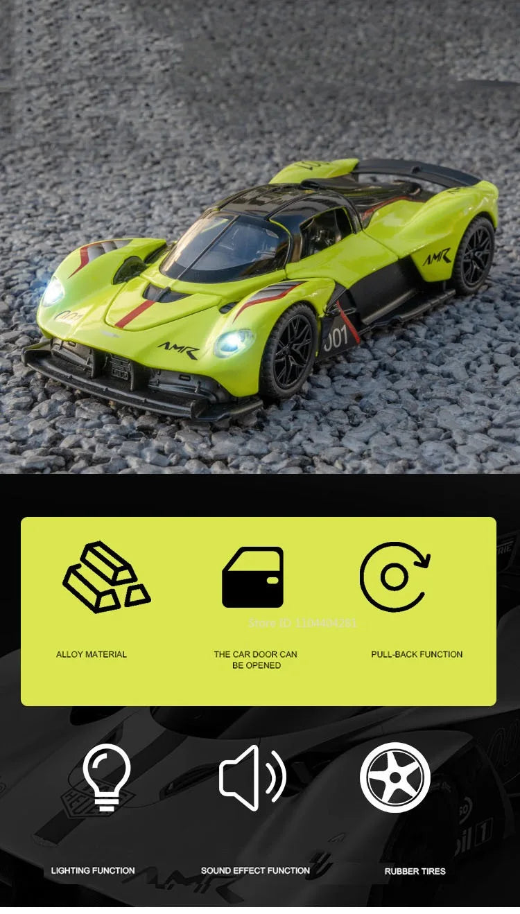 1:32 Valkyrie Vulcan Alloy Sports Car Model Toy Diecast Metal Door Opened Sound Light Pull Back Miniature Car Boy Christmas Gift