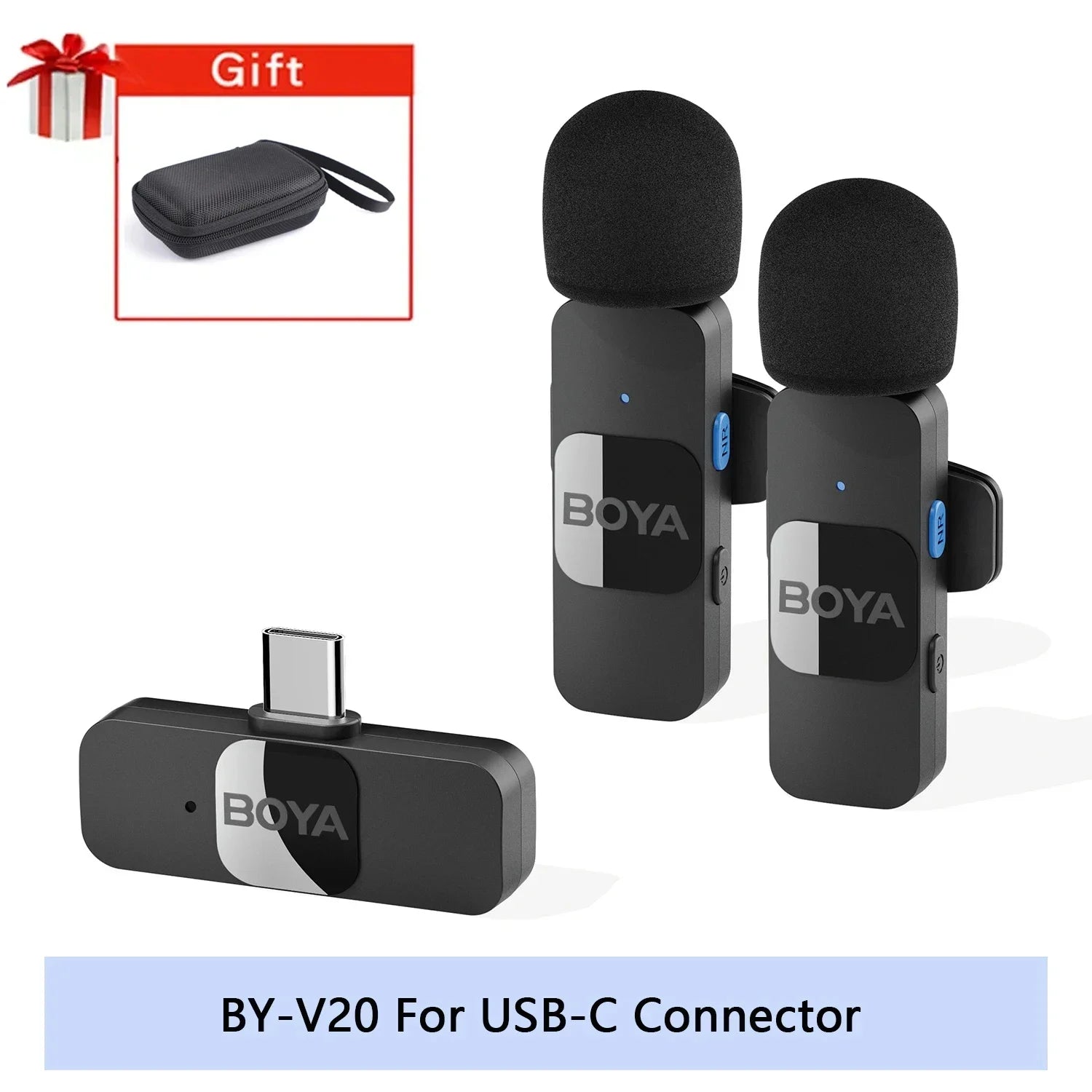 BY-V Wireless Lavalier Microphone for iPhone 15/16 Series Samsung TECNO REDMI Type-c Devices Video Recording Streaming Vlog