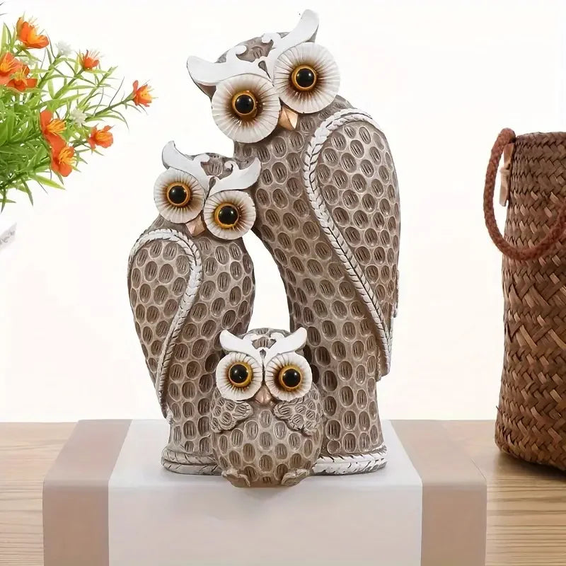 1 Set of 3 pcs Resin Owl Family Figurine Modern Minimalist Art Sculpture Trio Decorative Owl Home Office Desk Decor