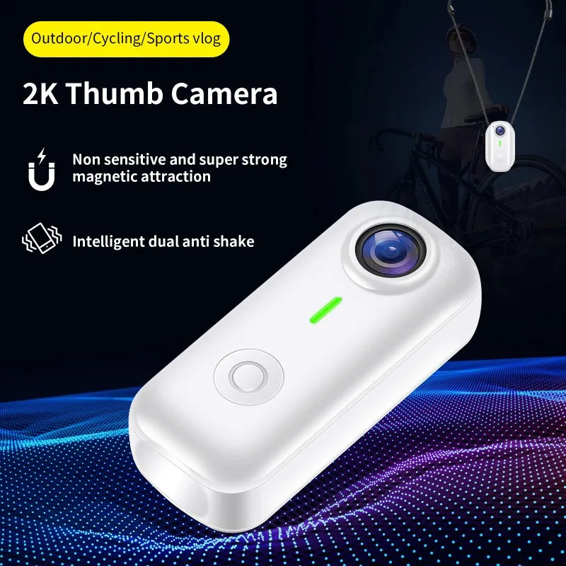 Pocket 2K Mini Magnetic Wearable Action Camera 120 Degree Wide Angle WIFI Hands Free Thumb Cam for Cycling Vlog Outdoor Recording