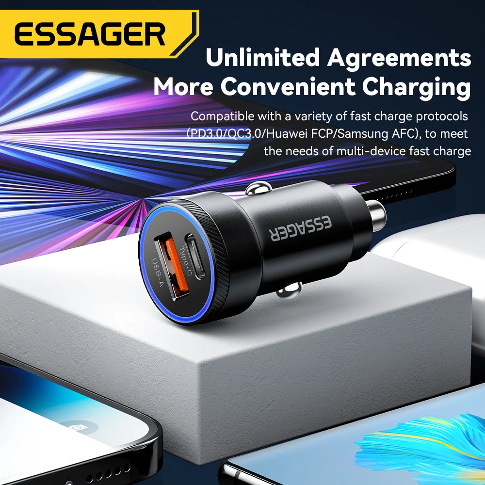 54W USB C Car Charger PD 3.0 QC 3.0 Fast Charging Dual Port 5A Type C USB Car Charger