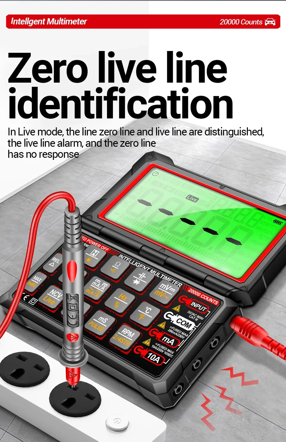 Smart Built-in Rechargeable Lithium Battery Car Multimeter Repair Tester 20000 Count Voltmeter Multitester Meter Tools