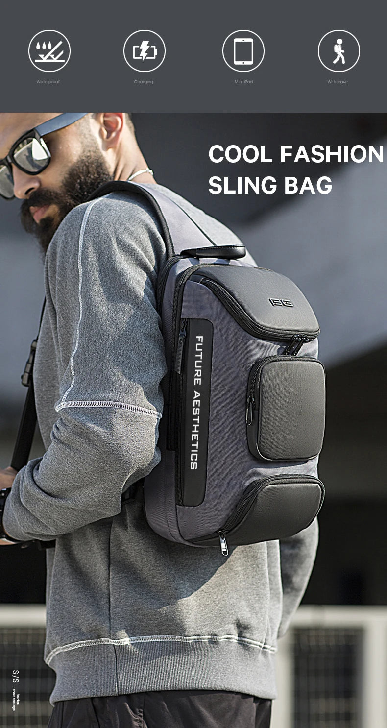 Anti-theft Chest Bag Shoulder Strap USB Rechargeable Crossbody School Gym Pack, Men Sports Waterproof Shoulder Bag