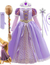 Rapunzel Princess Girl Dress Cosplay Tangled Halloween Party Vestido Kids Birthday Christmas