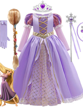 Rapunzel Princess Girl Dress Cosplay Tangled Halloween Party Vestido Kids Birthday Christmas
