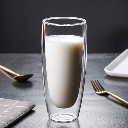 650ml Double Wall Glass Mug Clear Resistant Handmade Kungfu Tea Mug Coffee Milk Juice Lemon Healthy Drink Double Layer Glass Mug