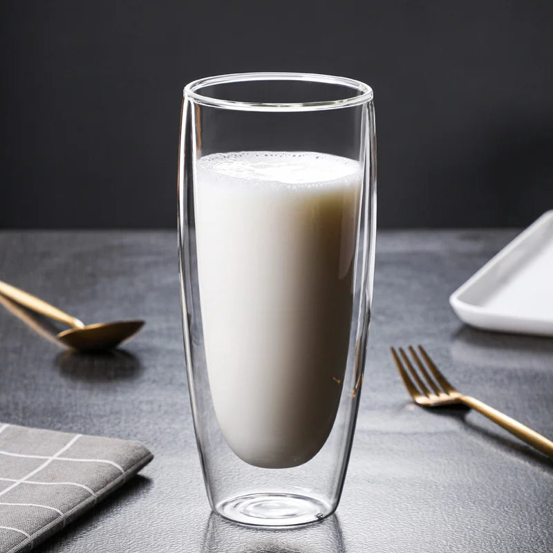 650ml Double Wall Glass Mug Clear Resistant Handmade Kungfu Tea Mug Coffee Milk Juice Lemon Healthy Drink Double Layer Glass Mug