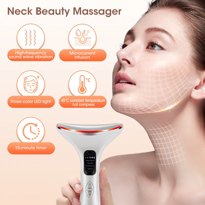 Neck Massager Lifting Face Neck Beauty Device Neck Care Device 3 Color Light 45℃ Constant Temperature Hot Compress