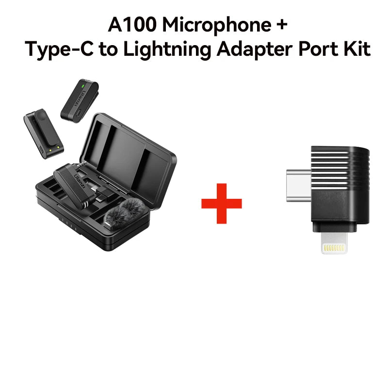 Wireless Lavalier Microphone Dual Mic System for iPhone Android Camera with Live Recording