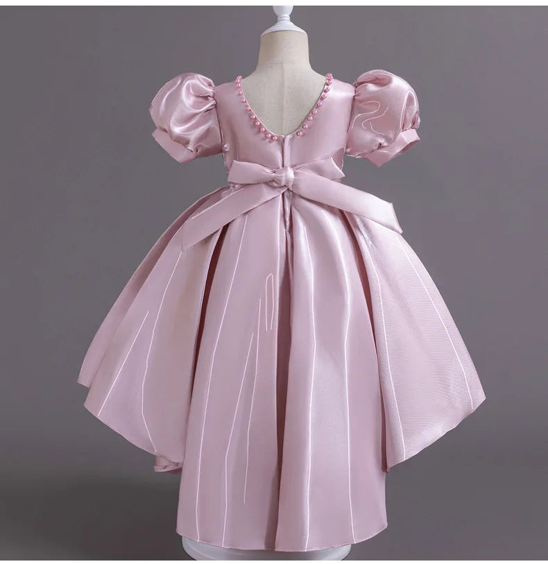 Elegant Backless Flower Girl Dress - Girls' Satin Gown for Pageant, Hosting & Walk Show