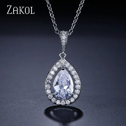 Clear Water Drop Zircon Pendant Necklaces