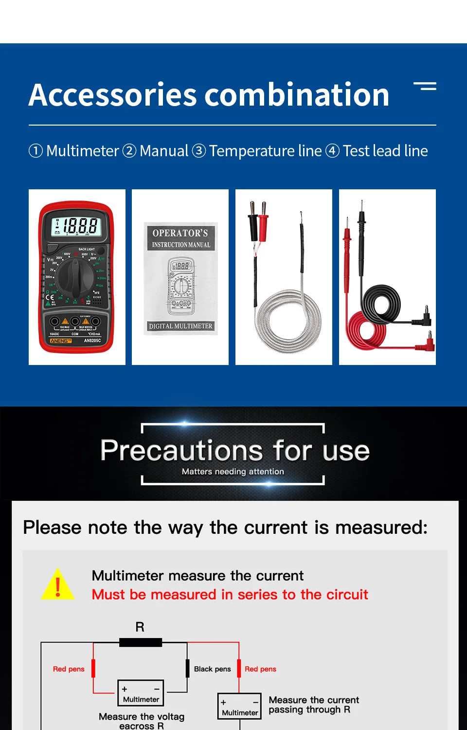 Digital Multimeter AC/DC Ammeter Volt Ohm Multimetro Tester Meter With Thermocouple LCD Backlight Portable