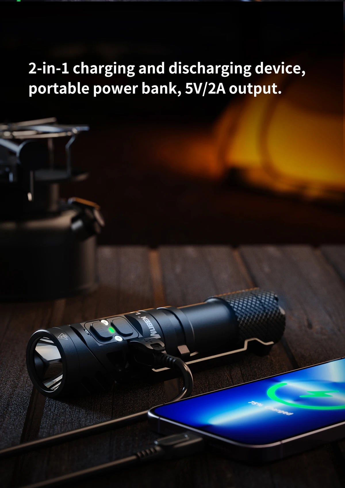 2000 Lumen Rechargeable Swivel Head Dual Beam LED Flashlight With Magnetic Tail