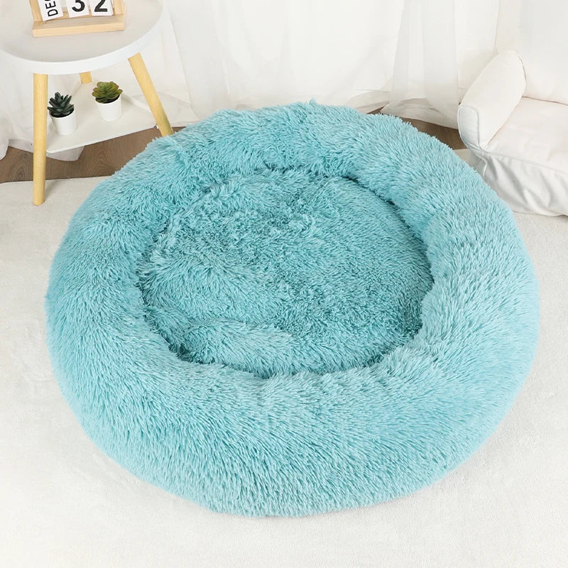 Round Plush Donut Dog Bed Washable Pet Cushion
