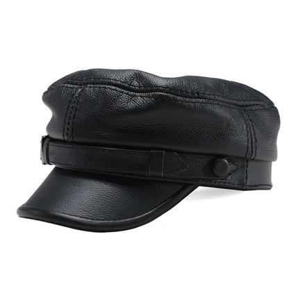 Hat Women Men Military Caps Black Real Leather students Hats Flat Female Adjustable Autumn Winter Captain Caps