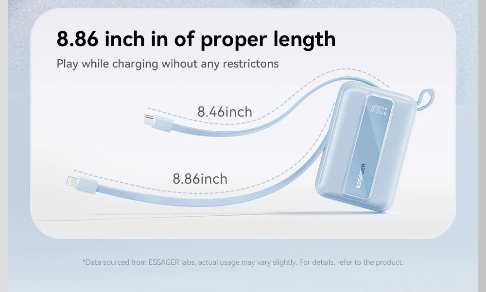 20000mAh Mini Power Bank 22.5W PD Fast Charging Portable Charger with Built-in Cables & Digital Display