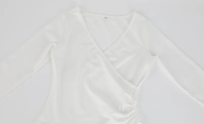 One-Piece Long Sleeve Bodysuit Shapewear for Women – V-Neck Tummy Control Body Shaper