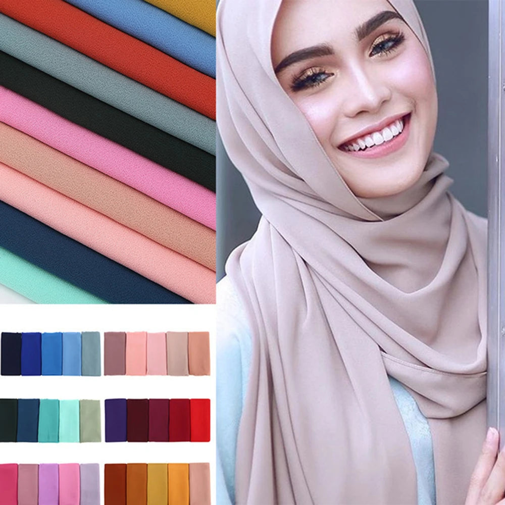 Muslim Chiffon Hijab Women Bubble Chiffon Scarf For Women Ladies Veil Muslim Islam Solid Color Malaysia Wrap Scarves