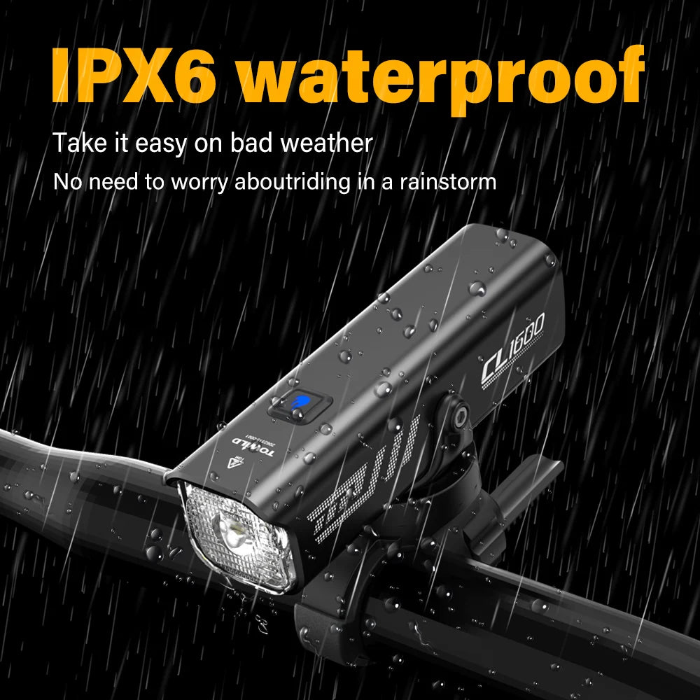 1600LM Bike Light Front Lamp Type-C Rechargeable LED 21700 5000mAh Bicycle Light Waterproof Headlight Bike Accessories