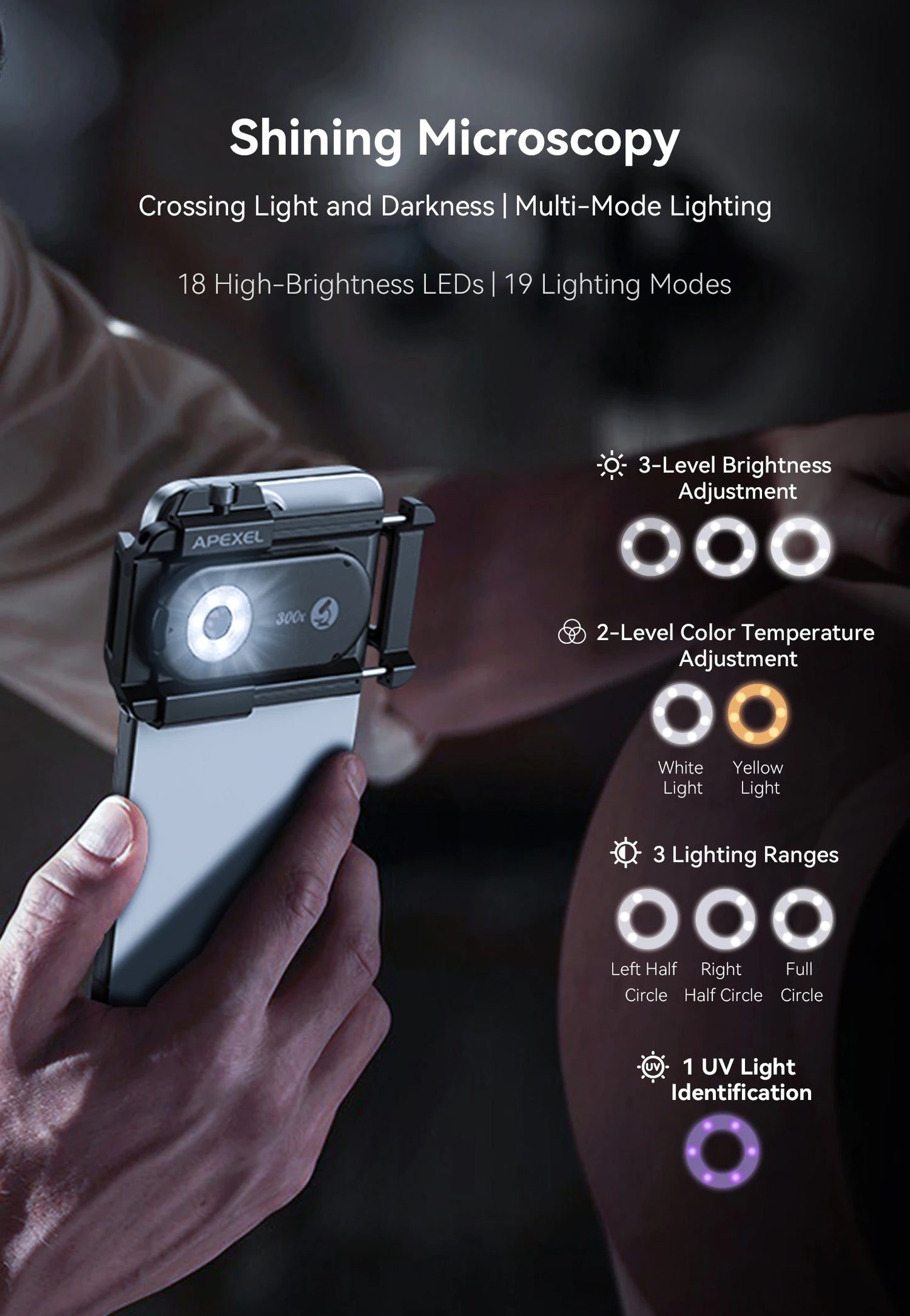 300X Smartphone Microscope Lens with LED and UV Light