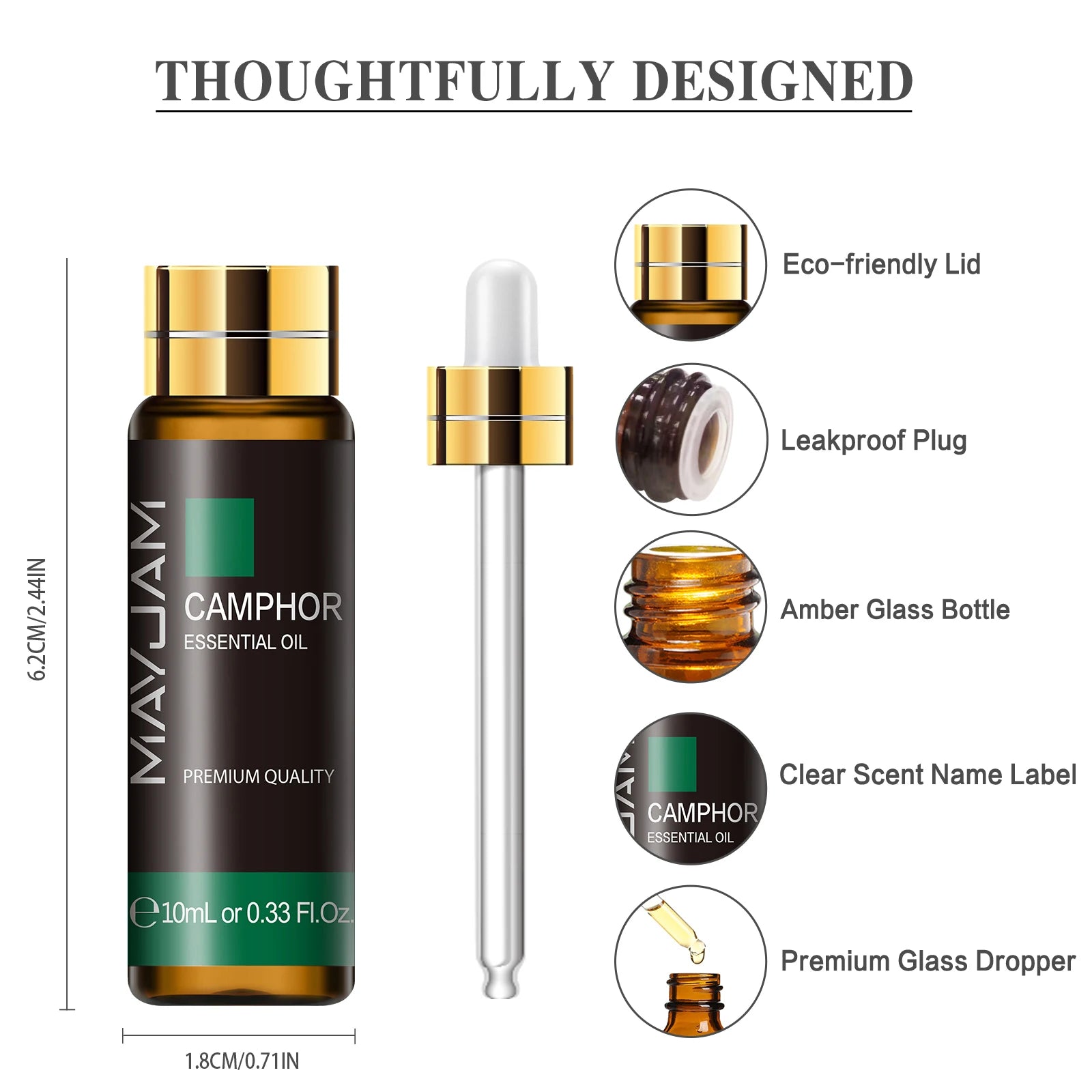 10ML Basil Camphor Pure Essential Oil Body Massage Pepper Fennel Cajeput Sage Ginger Myrrh Pine Needles Thyme Vetiver Aroma Oil