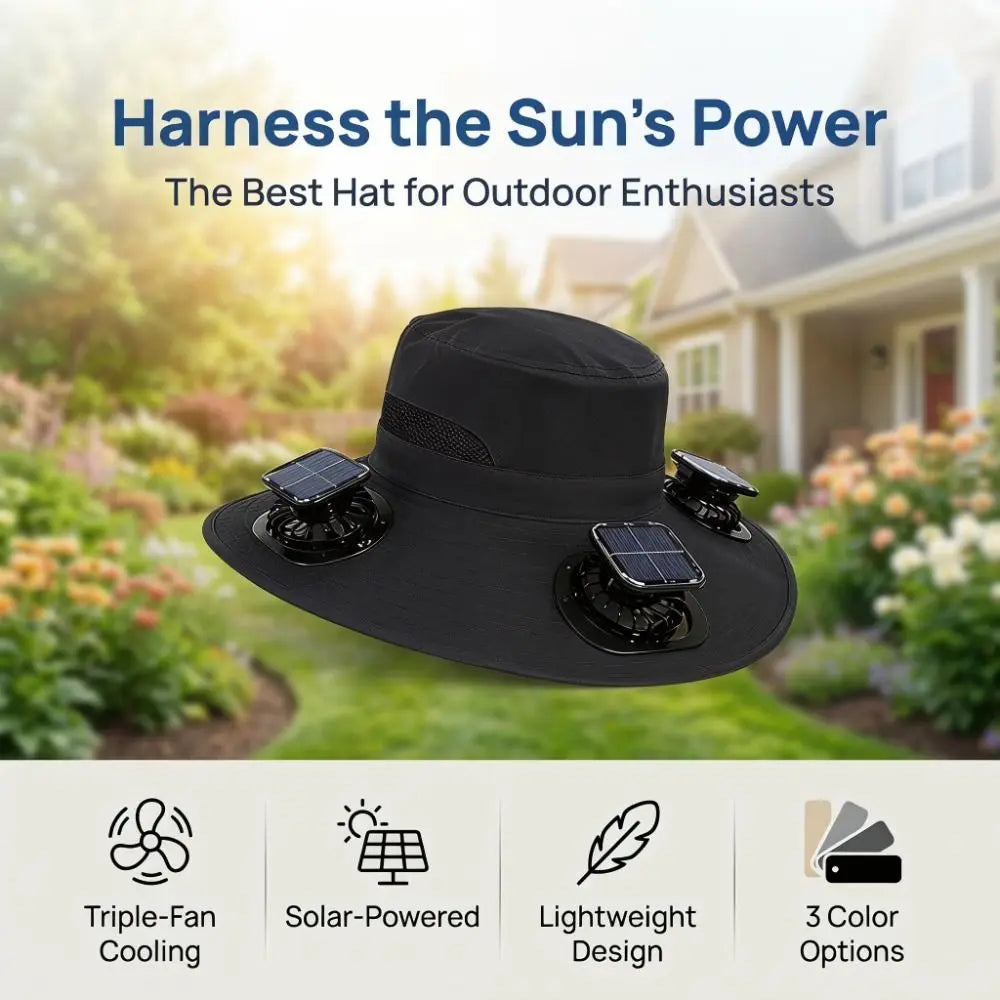 Three Fan Solar Cooling Sun Hat With USB Charging