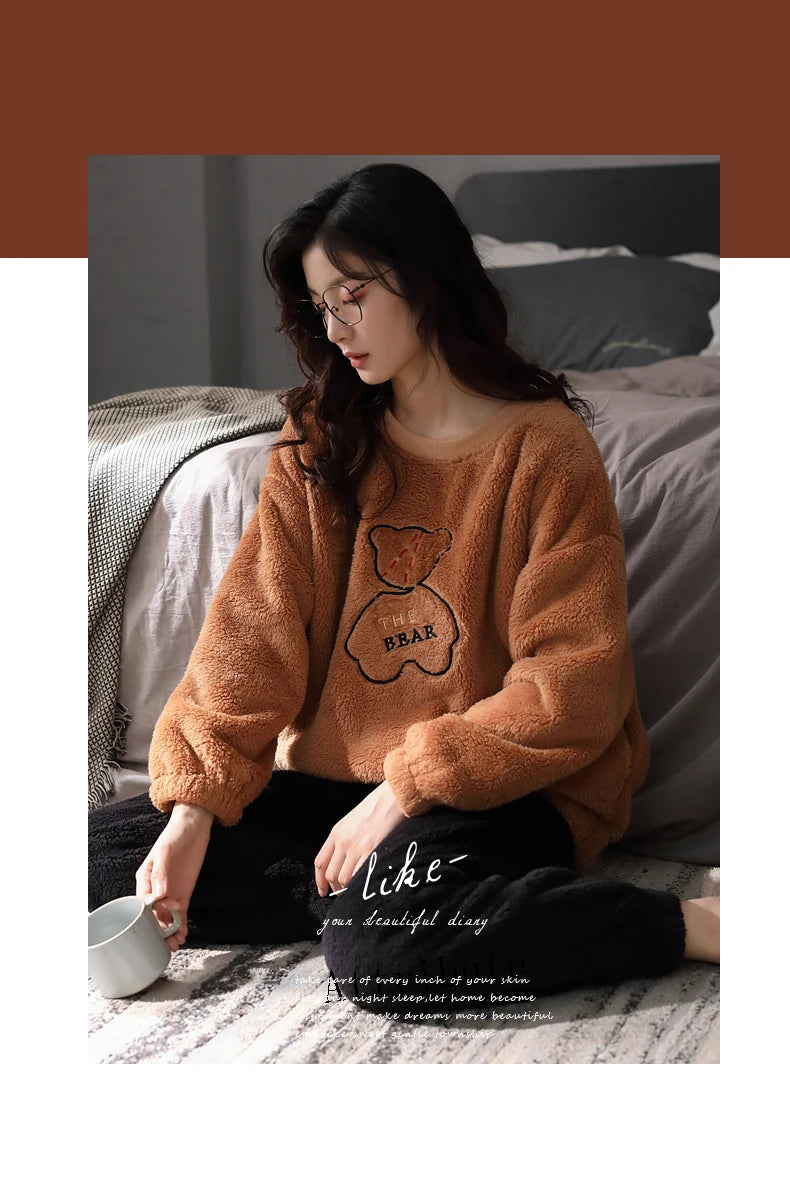 Women’s Winter Flannel Pajama Set – Warm, Thick Coral Fleece 2-Piece Loungewear