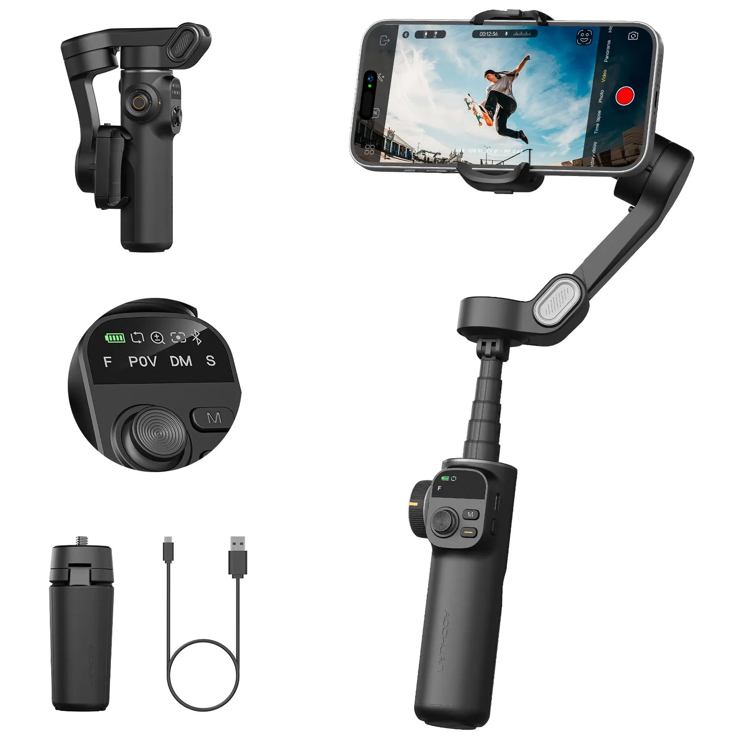 Smart X2 Black 3-Axis Handheld Gimbal Stabilizer With Extension Rod For iPhone And Android Smartphone Gimbal Stabilizer