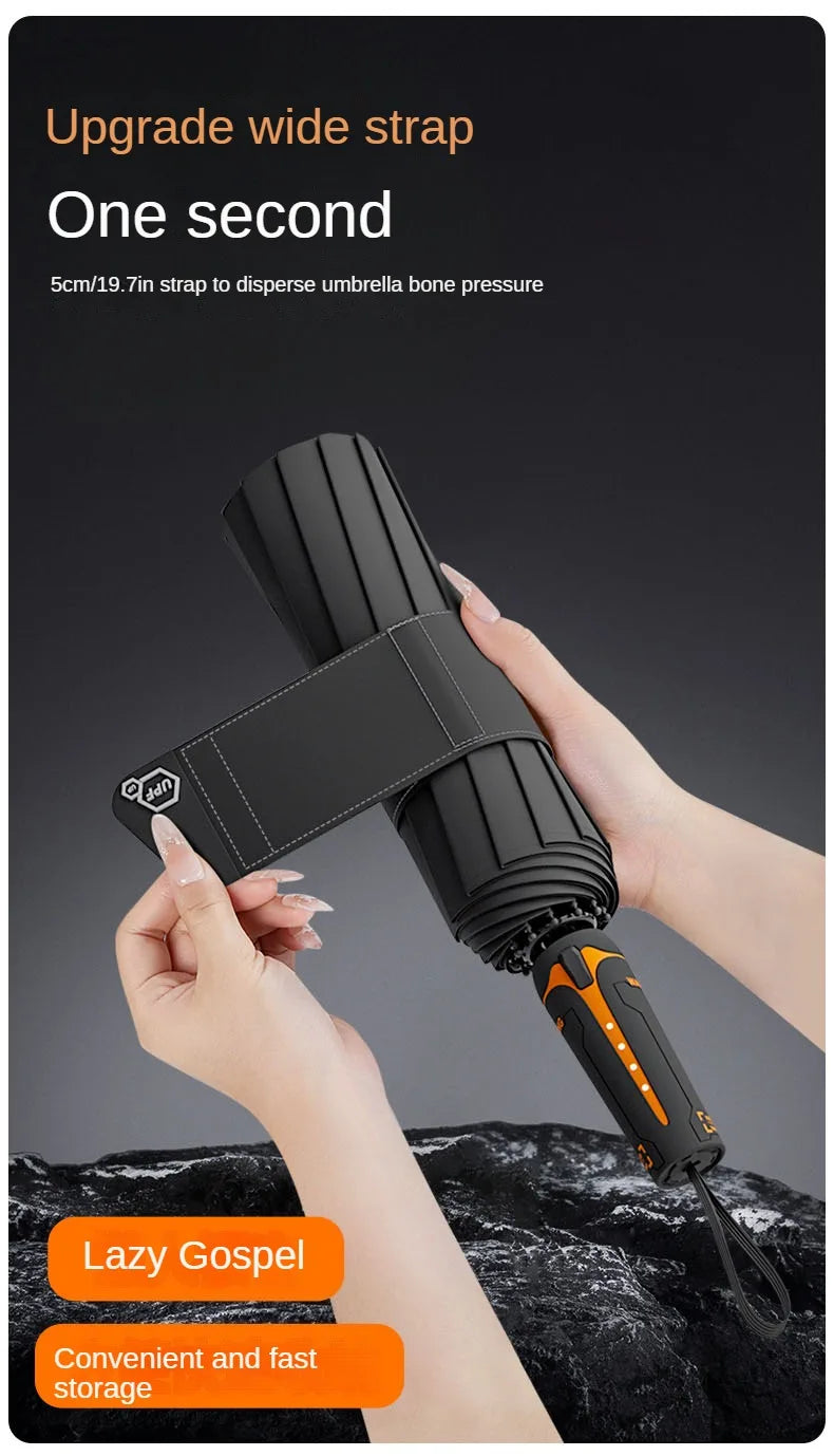 Reinforced 60 Rib Windproof Folding Umbrella with UPF 50 UV Protection Automatic Open Close