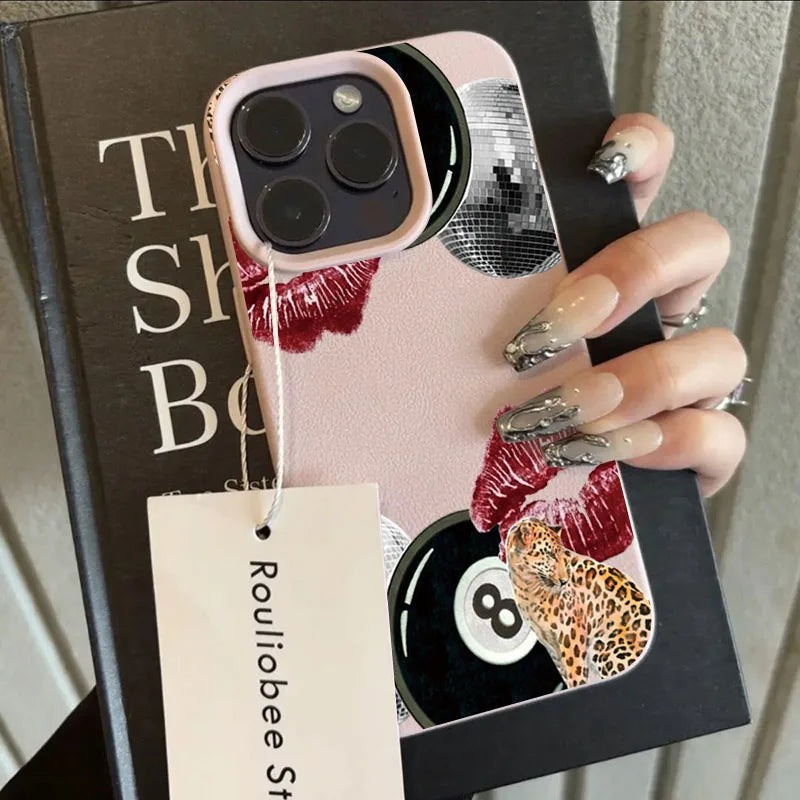 For iPhone 17 16 15 14 Case Vintage Lip Print Leopard Print Pool Cover For iPhone 17Air 16 15Plus