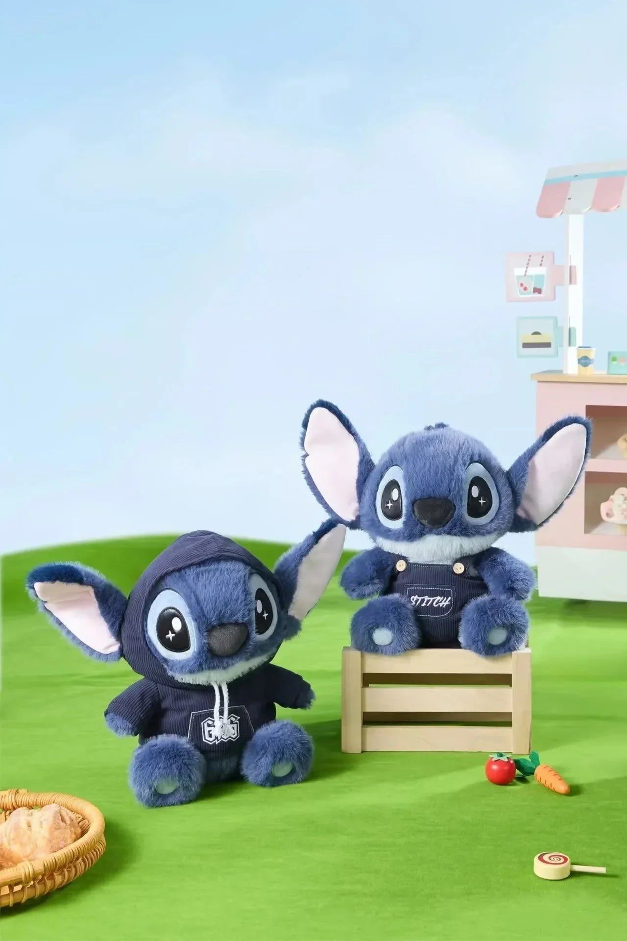 Disney Stitch Plush Doll Cute Anime Stuffed Toy with Overalls Birthday Gift for Boys Girls Home Room Decoration Accessories