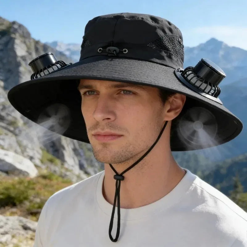 Solar Fan Sun Hat With Dual Fans And USB Charging