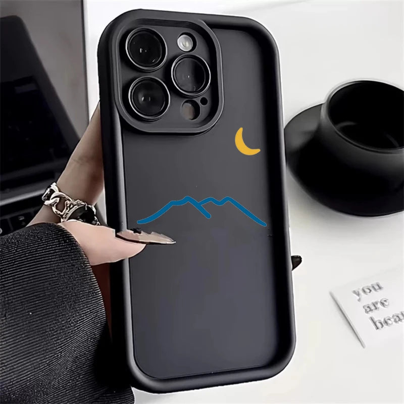 Phone Case For iPhone 17 16 14 15 Pro Max Plus 17Air Minimalist Cartoon Sun Moon Soft TPU Cover