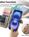 Wallet Flip Case for iPhone 16 15 Pro Max 14 Plus 16Pro 14Pro 15Pro Leather Strap Card Slots Zipper Cover