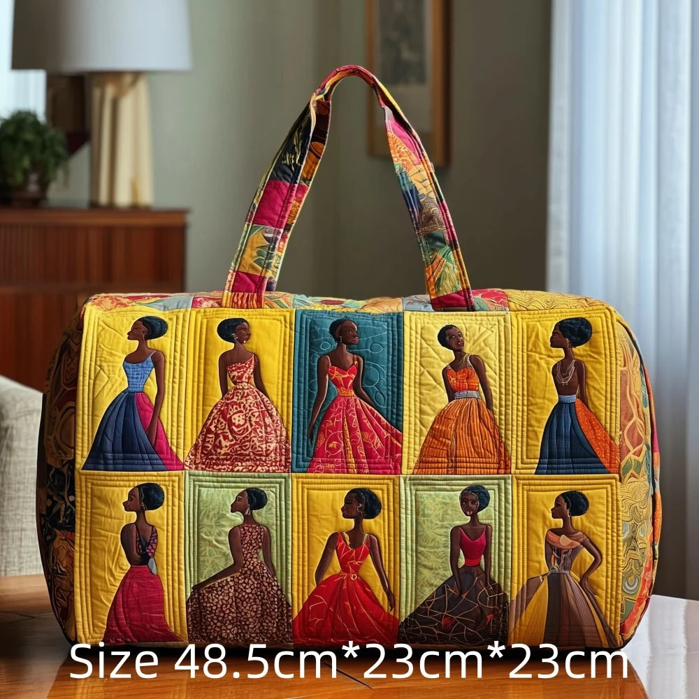 3D Quilted African Tote Bag for Women Colorful Tribal Print African Ladies Sunset Fruit Basket Gym Boho Festival Overnight Bags