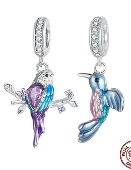 925 Sterling Silver Colorful kingfisher Charm Bird Pendant animal Beads
