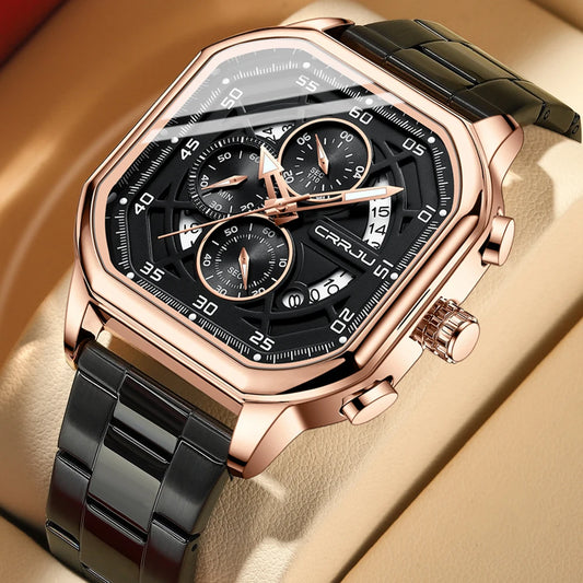 Men Watch Stainless Steel Chronograph Watches for Men Luxury Waterproof Date Analog Quartz Business Clock