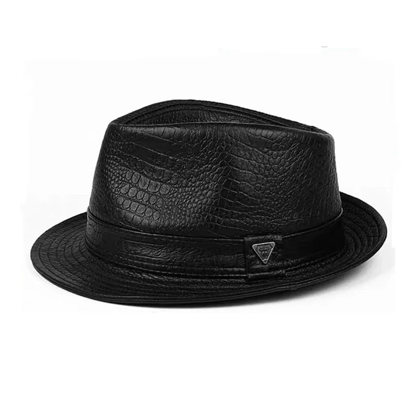 Man High Quality Genuine Leather Jazz Fedora Gentleman Cow Skin Short Brim Fitted Top Hat Male Shows