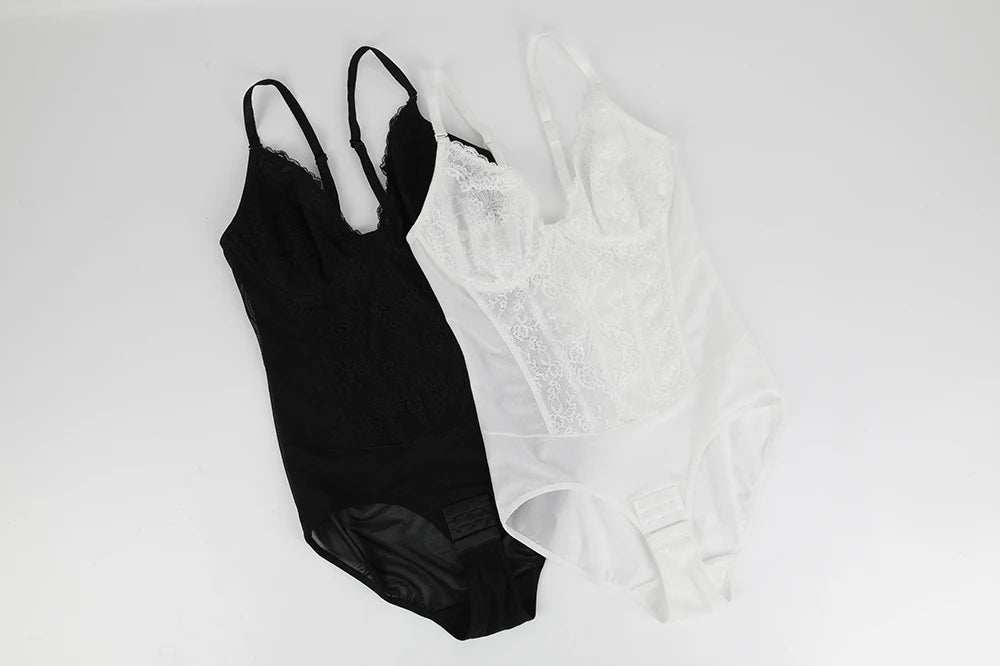 Lace Bodysuit for Women – V-Neck Backless Tummy Control Shapewear