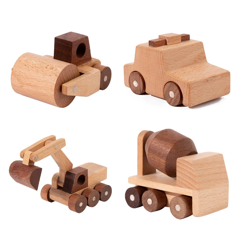 Wooden Cartoon Vehicle Toy Set