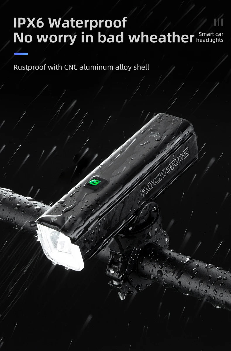 Bike Front Light 1500LM 5000mAH Battery Bicycle Light Aluminum Smart Sense LED Lamp Flashlight Cycling Headlight