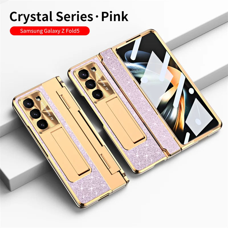 Luxury Flip Leather PC Integrated Phone Case For Samsung Galaxy Z Fold 3 4 5 6 Glitter Series With Holder Phone Protective Case