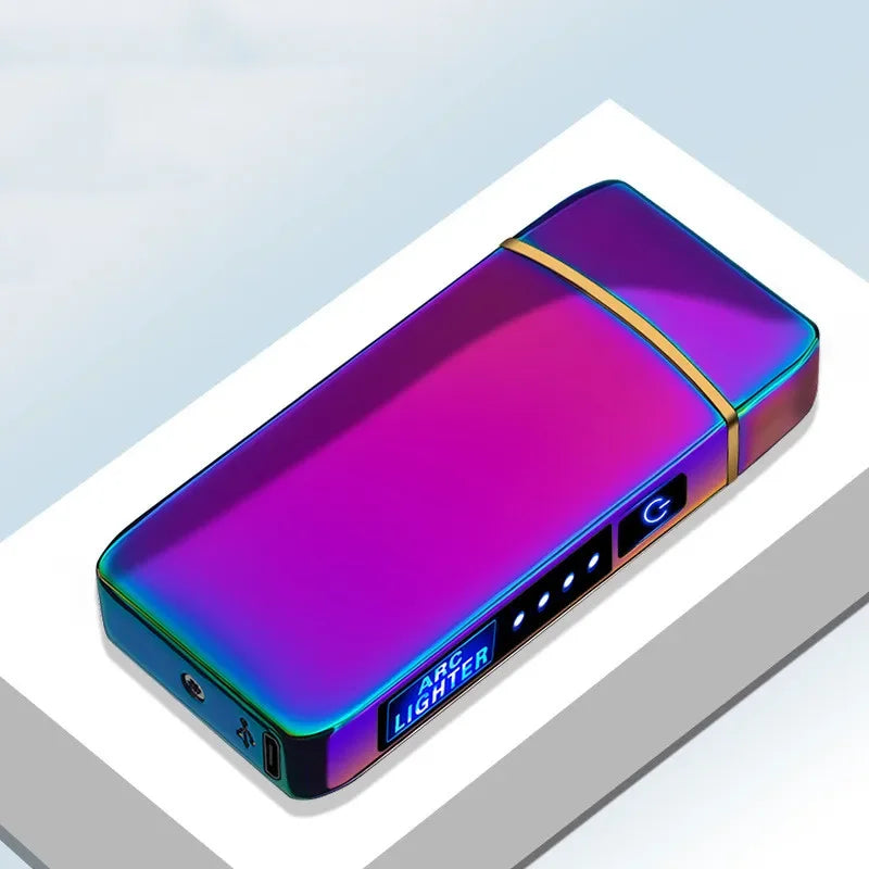 Electronic Lighter, Intellignet Touch Ignition, Metal Windproof, Dual Arc Flameless, Rechargeable USB Lighter, LED Power Display