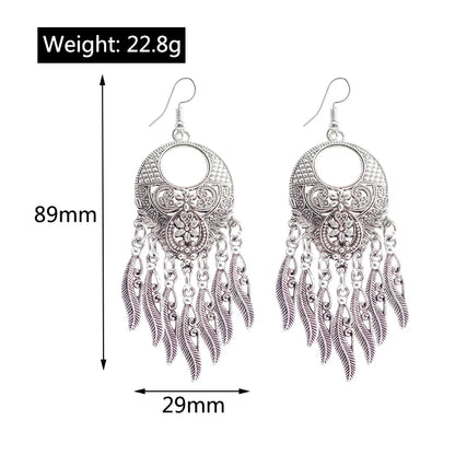 Statement Bohemian Vintage Ethnic Big Round Drop Earring Long Carved Flowers Drop Earrings For Women