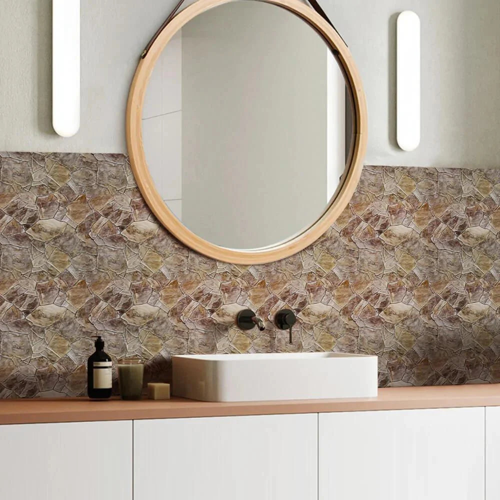 10pcs 3D Tile Sticker Self-adhesive Faux Stone Wall Panel Peel and Stick Kitchen Tile Backsplash Bathroom Wall Tile Sticker