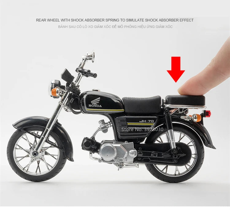 1/10 Scale Honda JiaLing JH-70 Alloy Classic Motorcycle Toys Diecast Simulation Metal Motorcycle Sound and Light Model