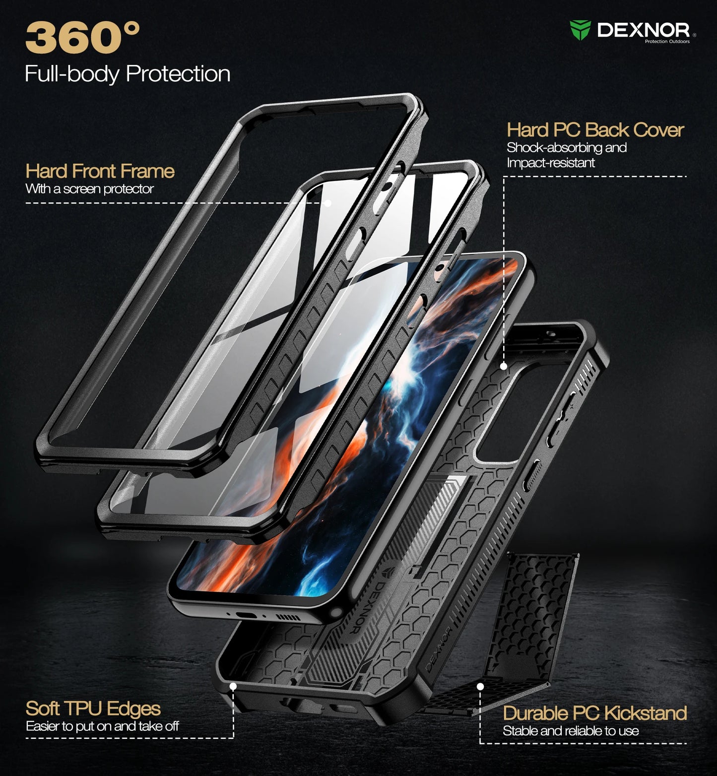 For Samsung Galaxy S23 FE 360 Full Body Bumper Military Grade Armor Shockproof Shell Case Bracket with Built in Screen Protector